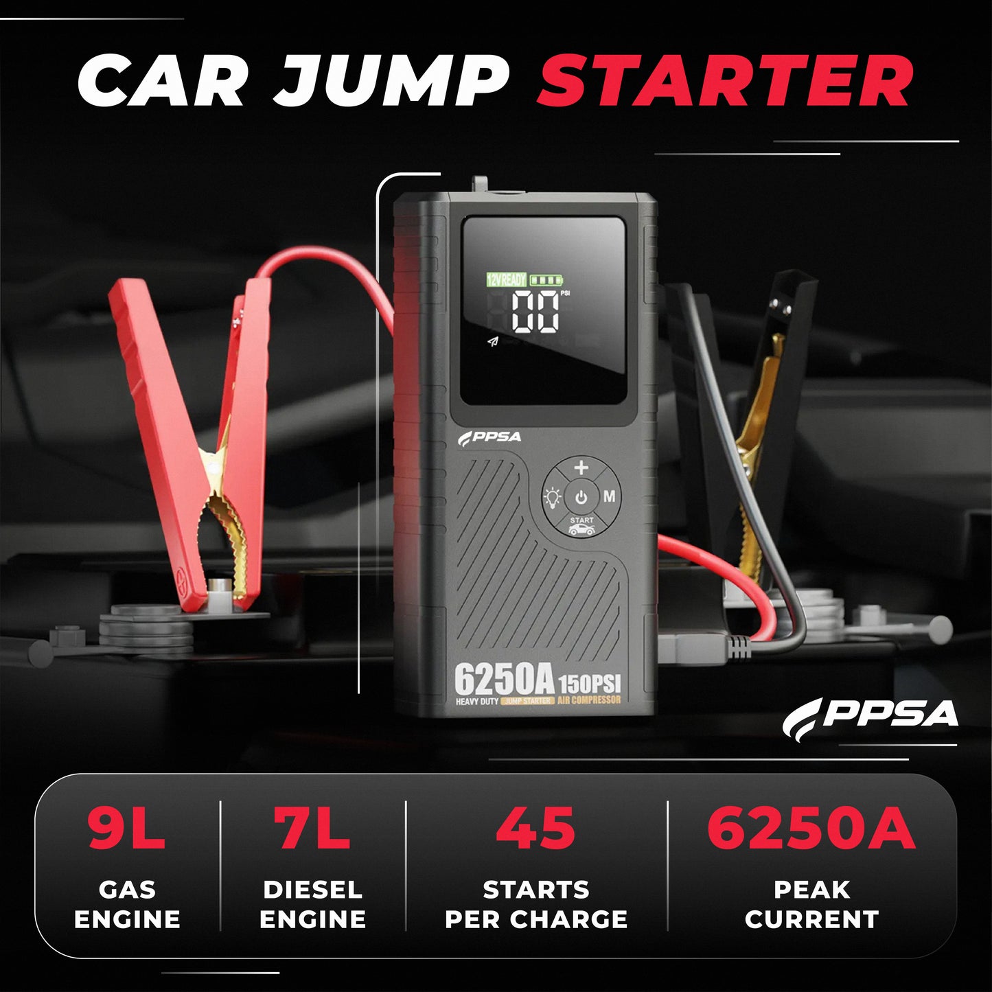 6250A Car Jump Starter (5-in-1 Emergency Device)